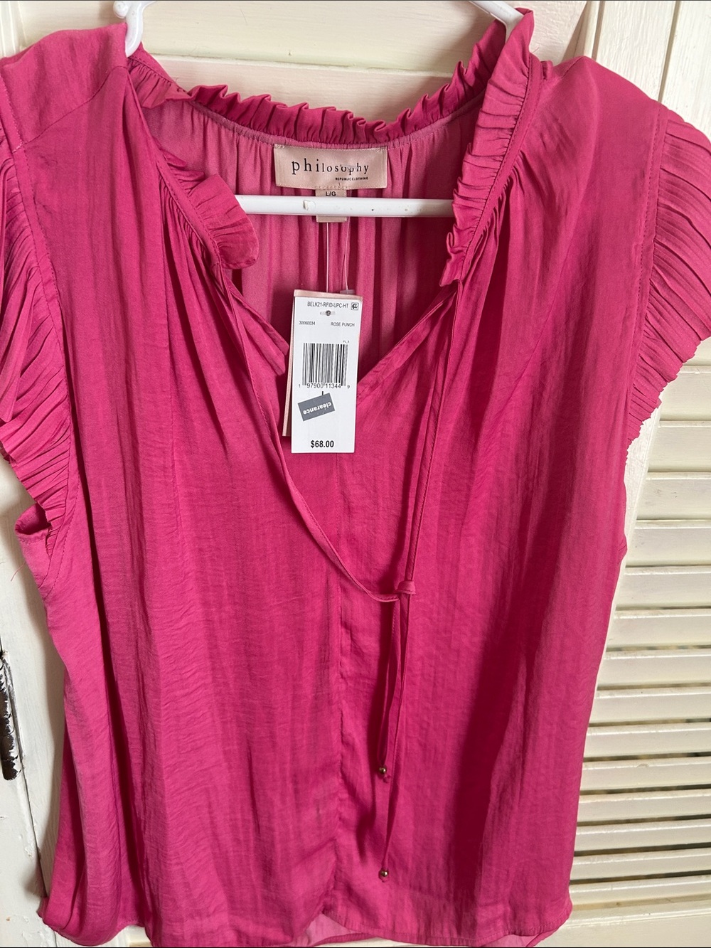 Philosophy Hot Pink Ruffle Tie Neck Blouse